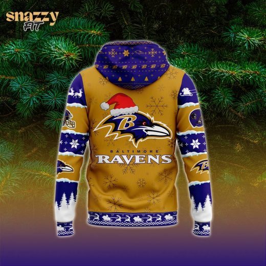 Baltimore Ravens 2024 Christmas Fleece Pullover Hoodie – Men’s Warm Holiday Sweatshirt for Winter, Festive Crewneck Design