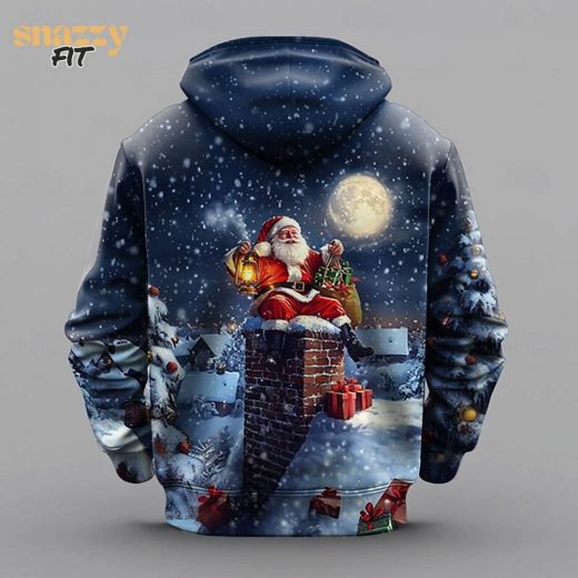 Christmas Men’s 3D Santa Claus Hoodie – Holiday Streetwear, Blue Pocket Hoodie, Spring & Fall Fashion