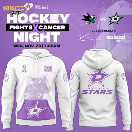 Dallas Stars 2024 Hockey Fights Cancer Night White Hoodie – Awareness Pullover