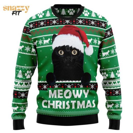 Meowy Black Cat Ugly Christmas Sweater