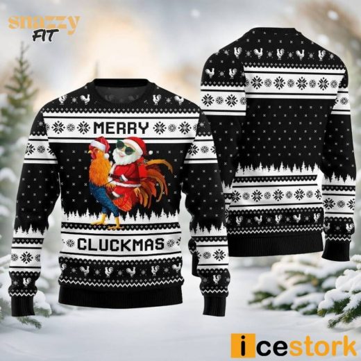 Merry Cluckmas Chicken Ugly Christmas Black Sweater