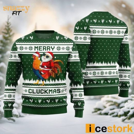 Merry Cluckmas Chicken Ugly Christmas Green Sweater