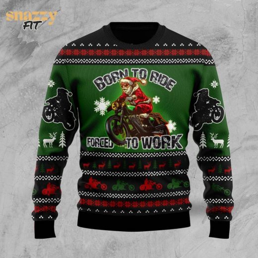 Santa Born To Ride Motorcycle Ugly Christmas Sweater