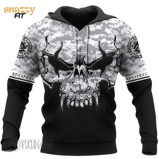 Angry Skull Camo Viking Hoodie – Vintage Style