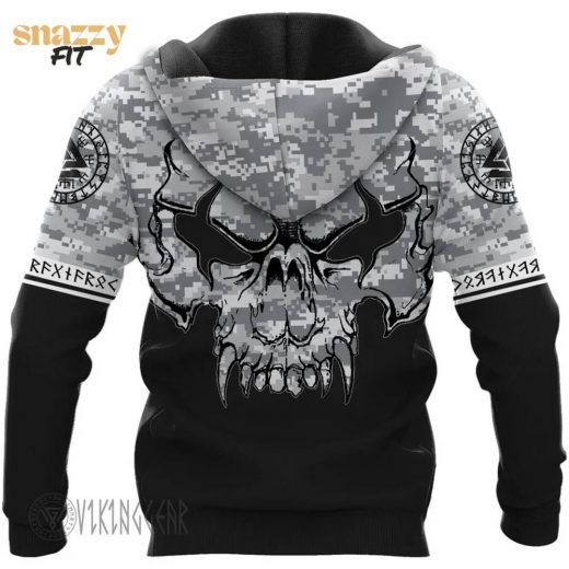 Angry Skull Camo Viking Hoodie – Vintage Style