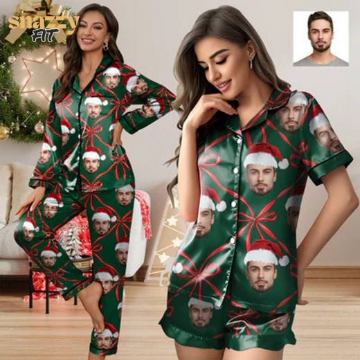 Custom Face Satin High Quality Pajama Set Silky Comfortable Sleepwear Loungewear – LONG