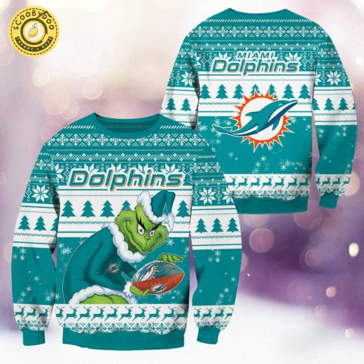 Miami Dolphins Christmas Grinch Knitted Sweater – Bring Holiday Cheer to Game Day