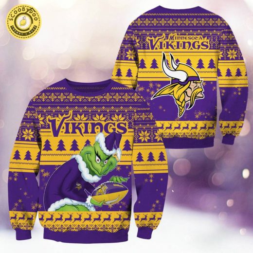 Minnesota Vikings Christmas Grinch Knitted Sweater – Cozy and Fun Team Wear