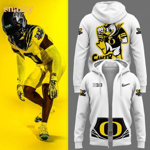 Oregon Ducks Stomp Out Cancer Heroes Zip Hoodie – White