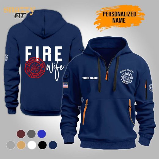 Personalized Name Love Firefighter 2D Printed Quarter Zip Hoodie