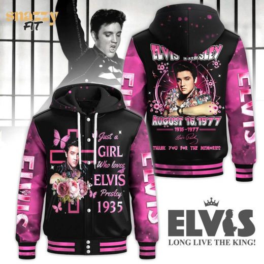 Elvis Presley “Just a girl who loves Elvis Presley” Hooded Baseball Jacket