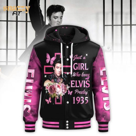 Elvis Presley “Just a girl who loves Elvis Presley” Hooded Baseball Jacket