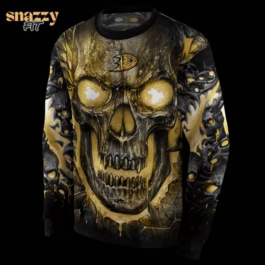 Anaheim Ducks Demonic Skull Gold Black Sweatshirt