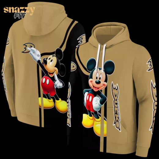 Anaheim Ducks Mickey Mouse Gold Black Hoodie