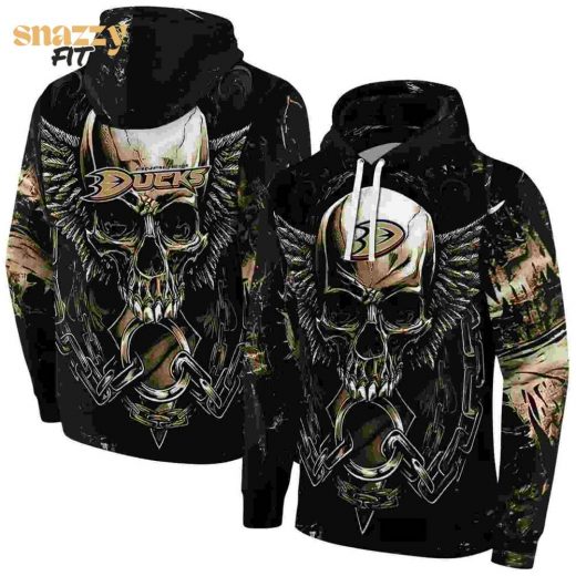 Anaheim Ducks Skull Artwork Gold Black Hoodie