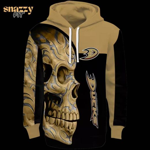 Anaheim Ducks Skull Motif Gold Black Hoodie