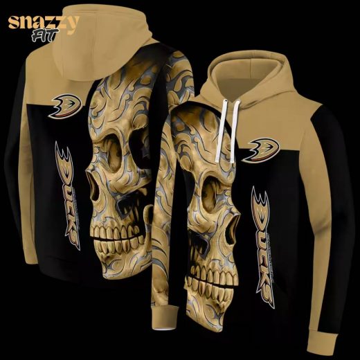 Anaheim Ducks Skull Motif Gold Black Hoodie