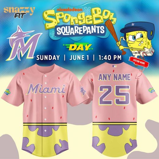 Miami Marlins SpongeBob SquarePants Day Limited Edition 2025 Jersey Custom Name