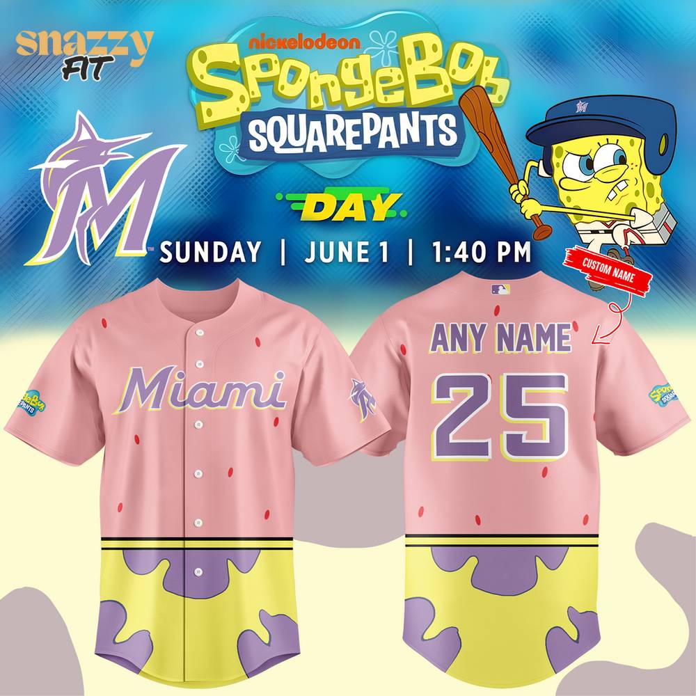 Miami Marlins SpongeBob SquarePants Day Limited Edition 2025 Jersey Custom Name Miami Marlins SpongeBob SquarePants Day Limited Edition 2025 Jersey Custom Name