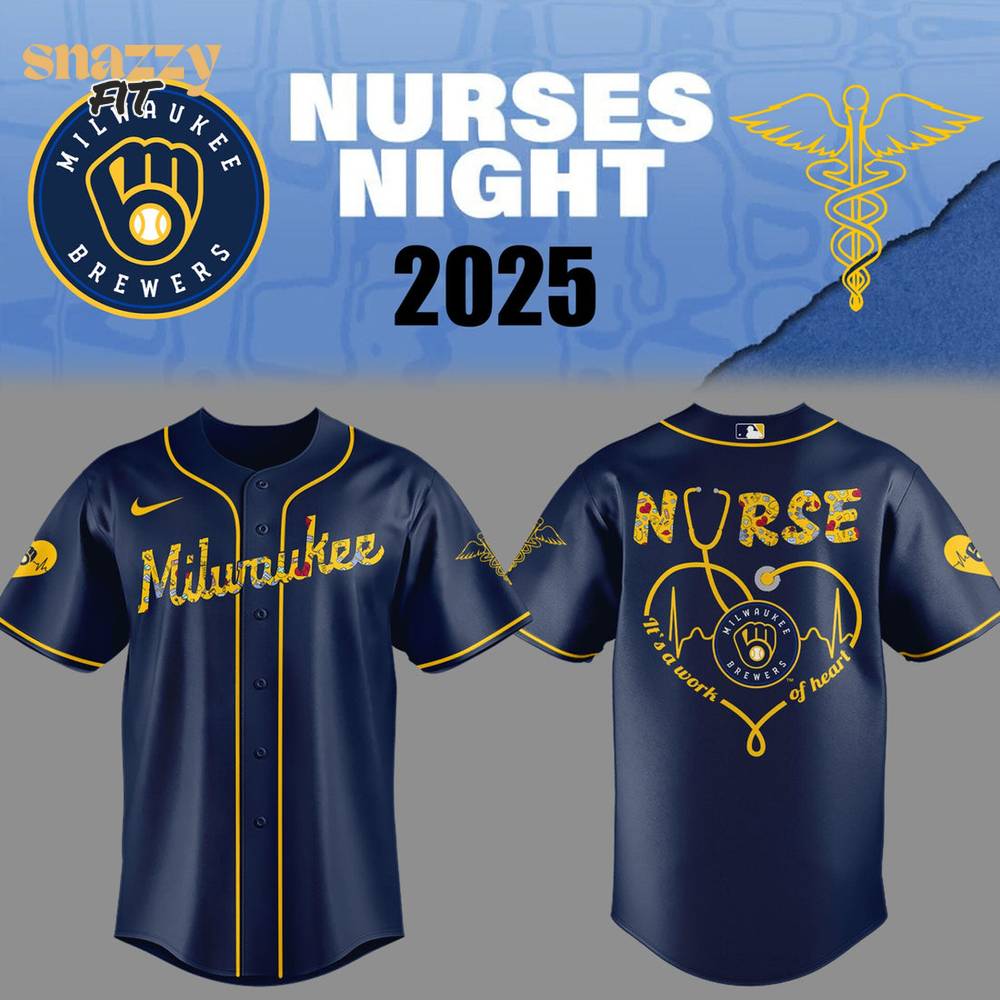 Milwaukee Brewers NURSES NIGHT Navy Baseball Jersey Milwaukee Brewers NURSES NIGHT Navy Baseball Jersey
