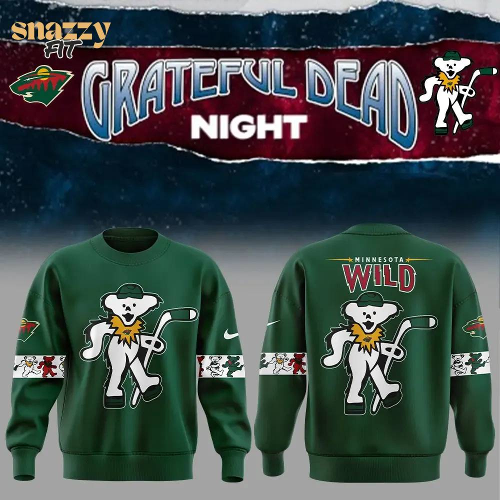 Minnesota Wild Grateful Dead Night Green Sweatshirt Minnesota Wild Grateful Dead Night Green Sweatshirt