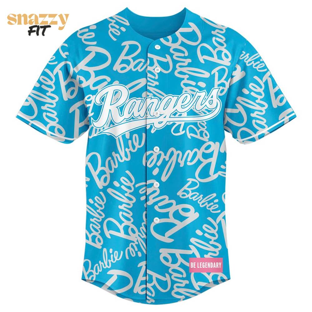 Texas Rangers Barbie Night Game Custom Blue Jersey Texas Rangers Barbie Night Game Custom Blue Jersey